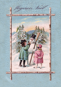 Enfants et bonhomme de neige joyeux
